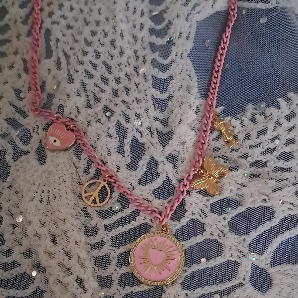 Pink and Gold Charm Necklace